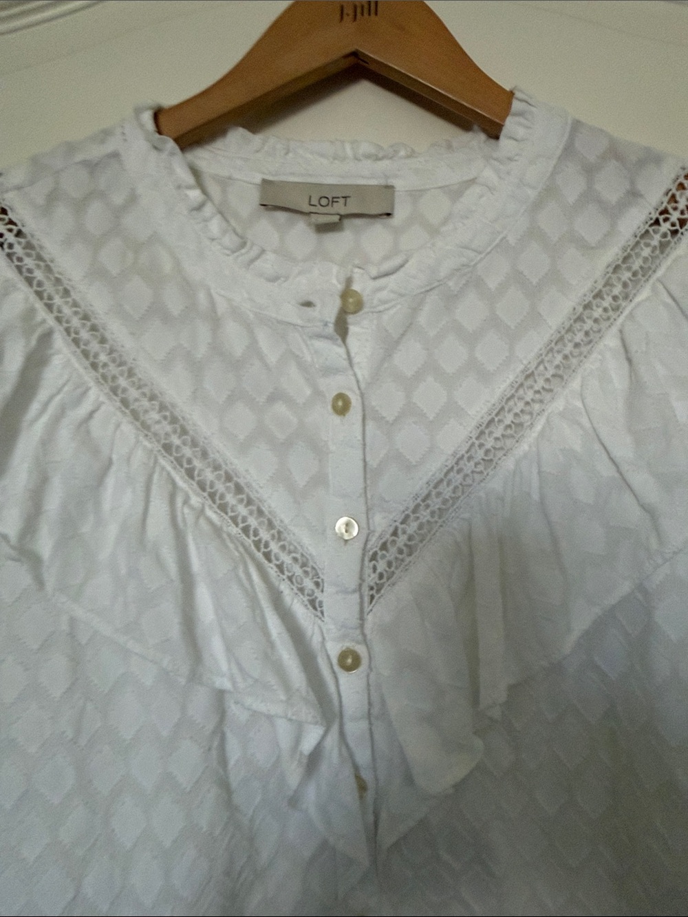 LOFT White Ruffled Button-Front Blouse - Picture 4 of 4